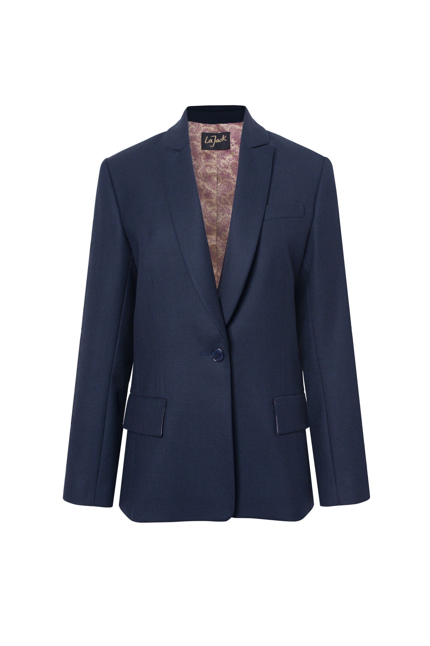 La Sophia - Navy Blue Wool Blazer Jacket with Caviar Pattern