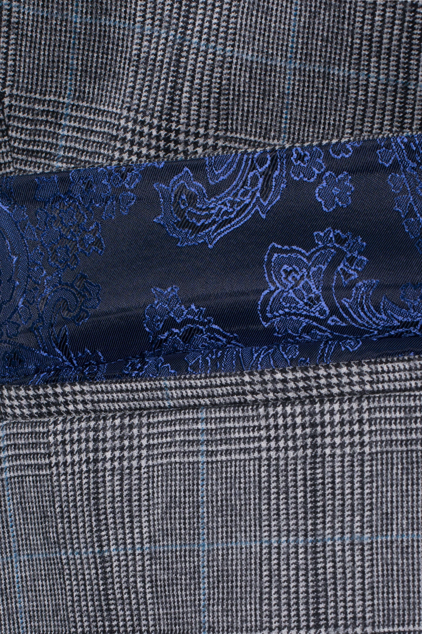 La Joe - Oversized Blazer Jacket Gray Wool White Chalk Stripes Blue Cashmere Print Lining