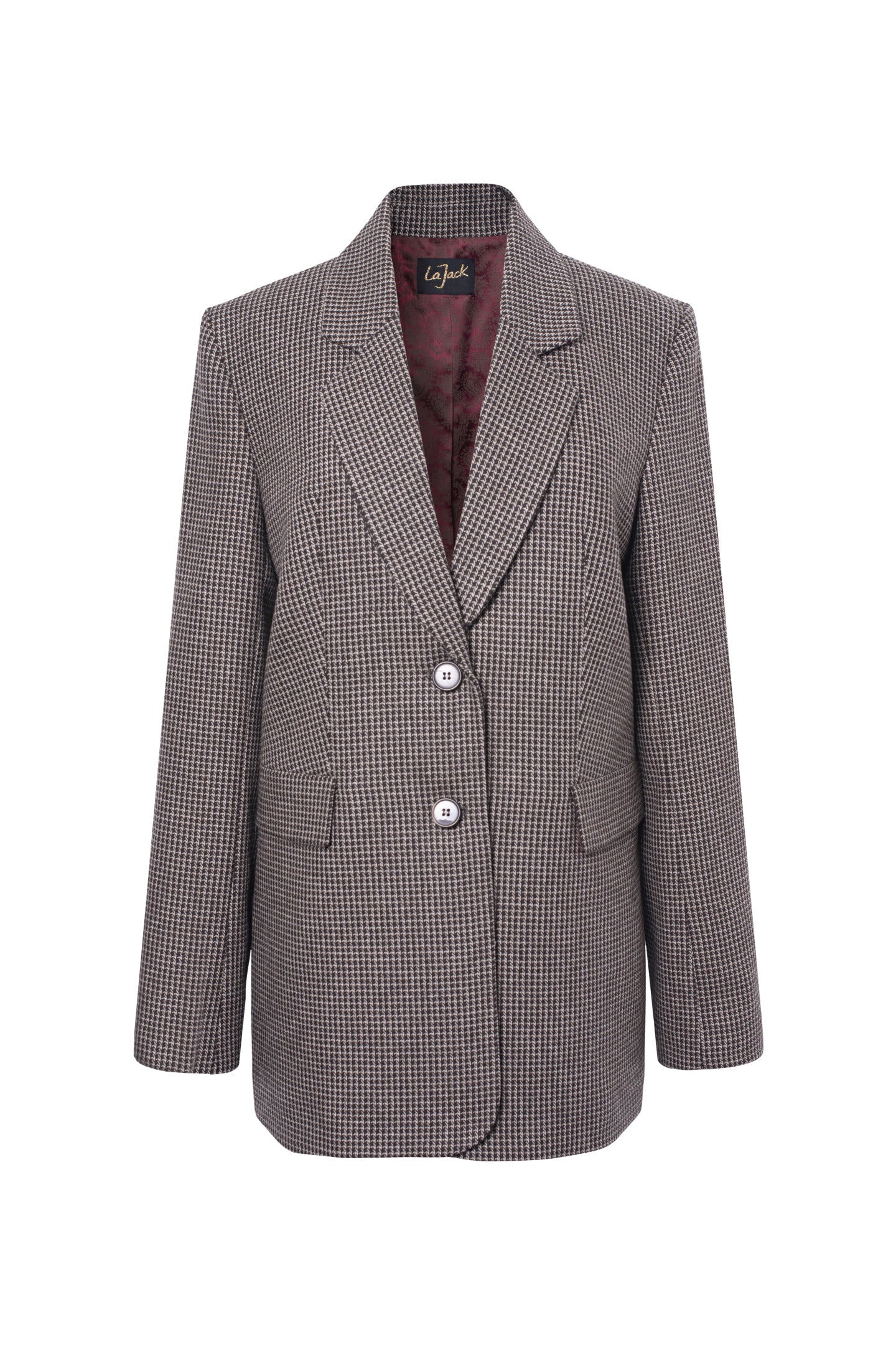 La Cary - Brown Wool & Cashmere Oversized Blazer Jacket wine red cashmere lining