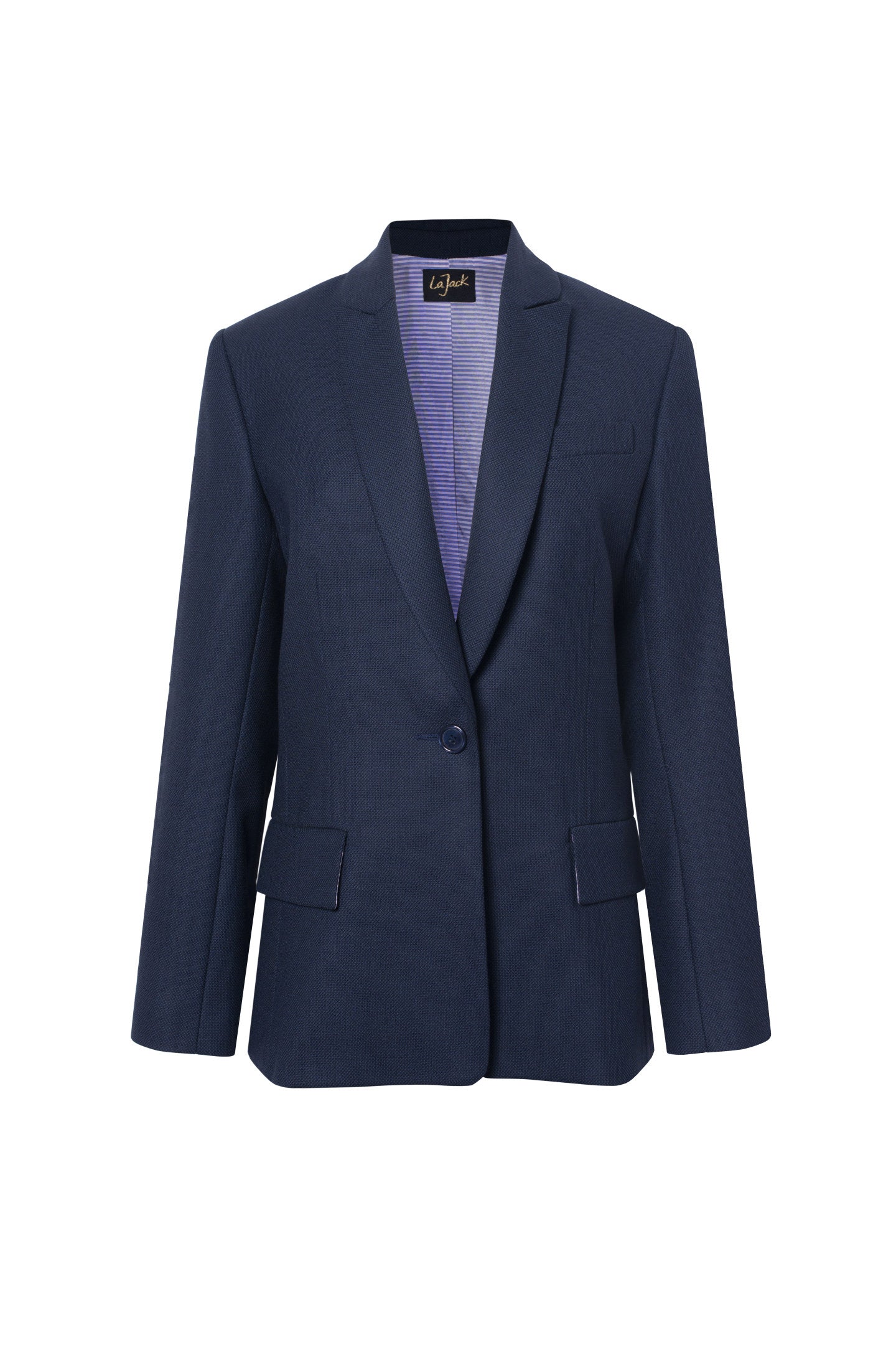 La Sophia - Navy Blue Wool Blazer Jacket with Caviar Pattern