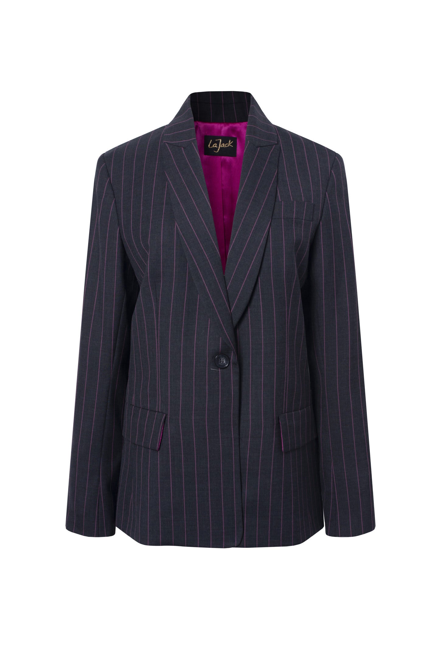 La Jenny - Fitted jacket with raspberry tennis stripes and fuchsia lining